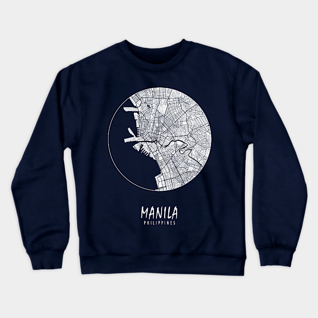 Manila, Philippines City Map - Full Moon Crewneck Sweatshirt by deMAP Studio